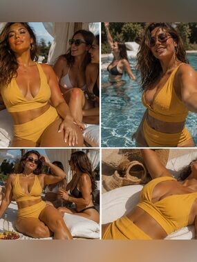 Textured waffle knit Bikini Set XL Golden Mustard Beach Club Y2K Resortcore Swim